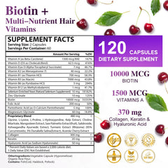 Biotin 10,000 mcg hair growth bottle back label