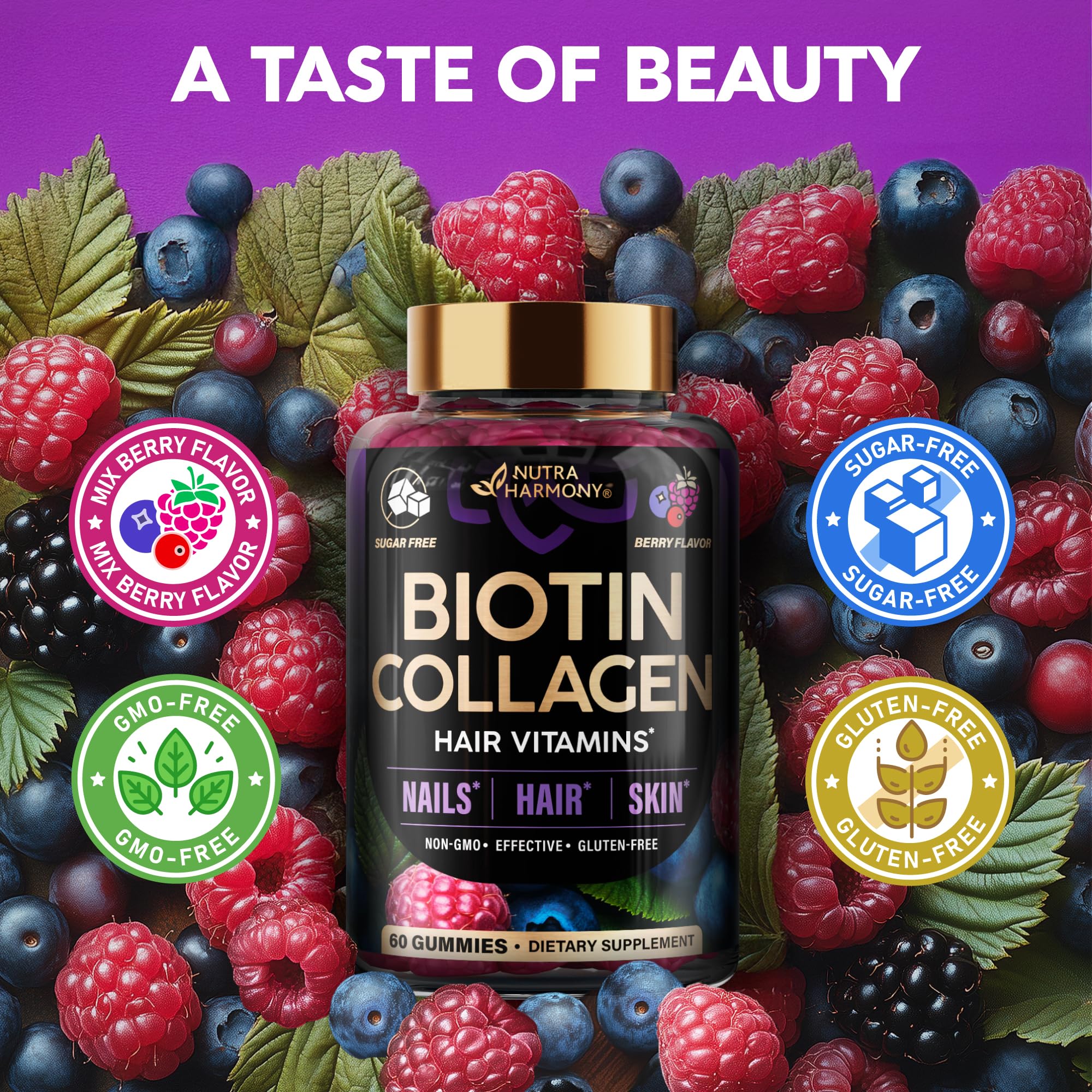 Biotin 10,000 mcg ingredients and nutrients infographic