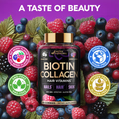 Biotin 10,000 mcg ingredients and nutrients infographic