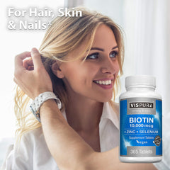 Biotin 10000 mcg + Zinc + Selenium vegan formula supporting hair, skin, nails