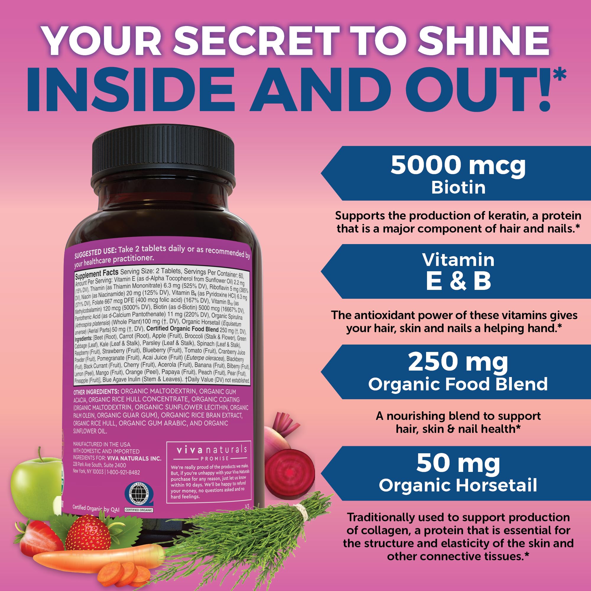 Vitamin E and B-vitamins included in women’s biotin tablets