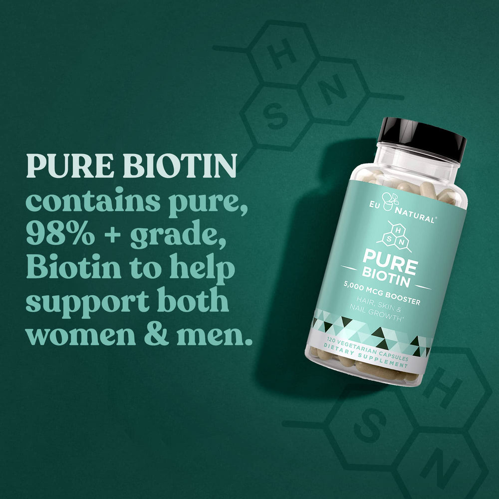 Close-up of Biotin 5000 mcg promoting healthy hair and skin