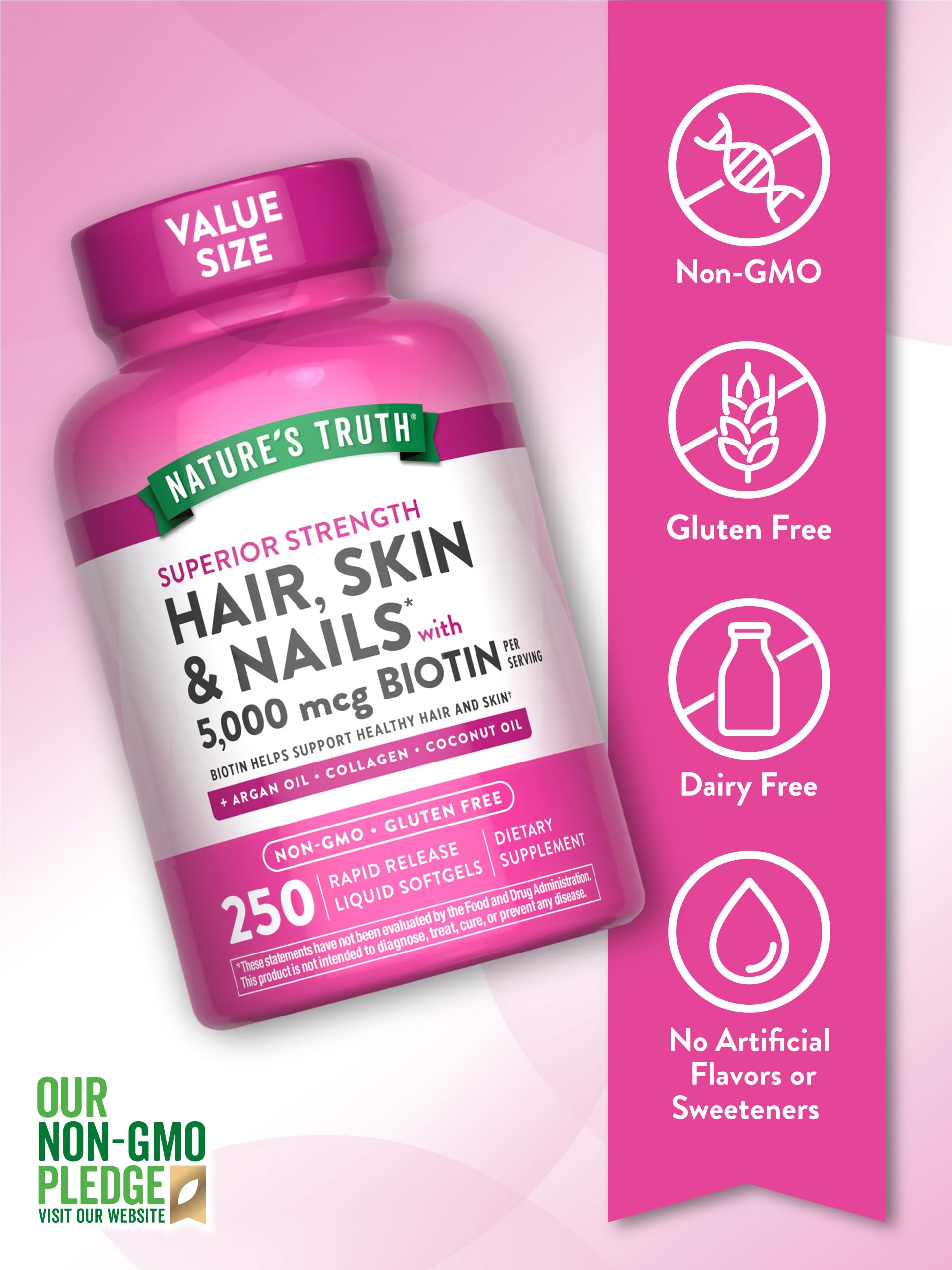 Biotin 5000 mcg with Argan Oil, Collagen and Coconut Oil