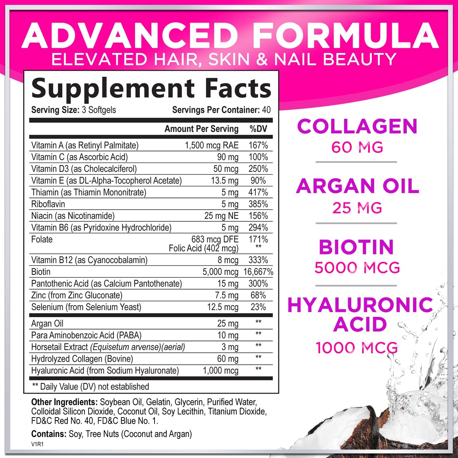 Biotin 5000mcg hair growth formula with Argan Oil close-up