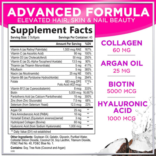 Biotin 5000mcg hair growth formula with Argan Oil close-up