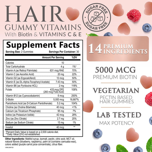 Close-up of biotin 5000 mcg hair growth gummies pack