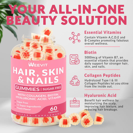 Biotin, collagen and hyaluronic acid ingredients illustration