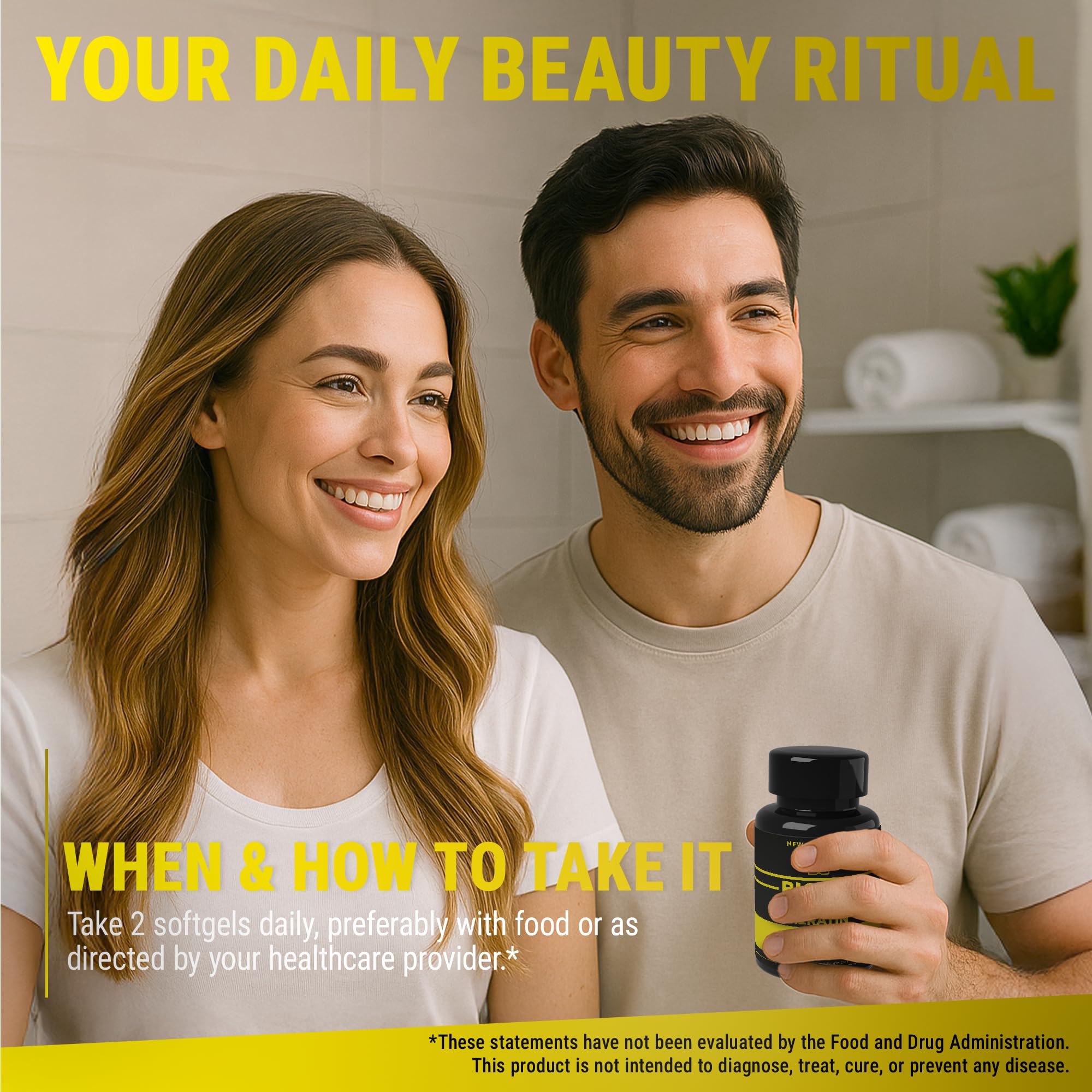 Lifestyle flat lay featuring biotin supplement and beauty products