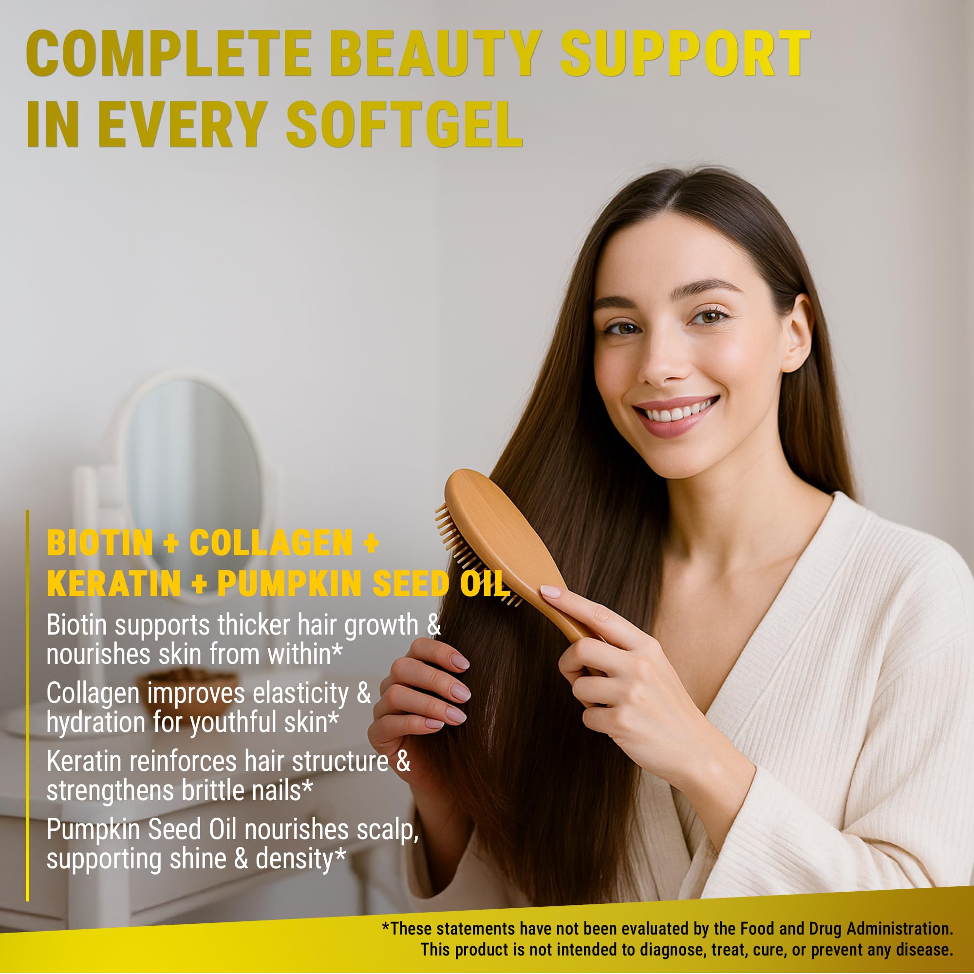 Healthy-looking hair and skin associated with biotin, collagen and keratin