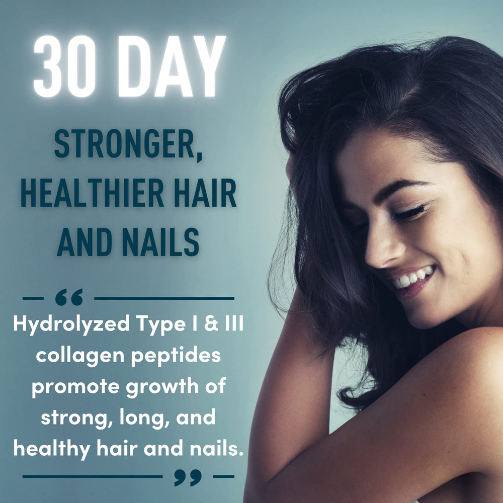 Label showing 10,000mcg biotin and 5,000mcg hydrolyzed collagen types I & III