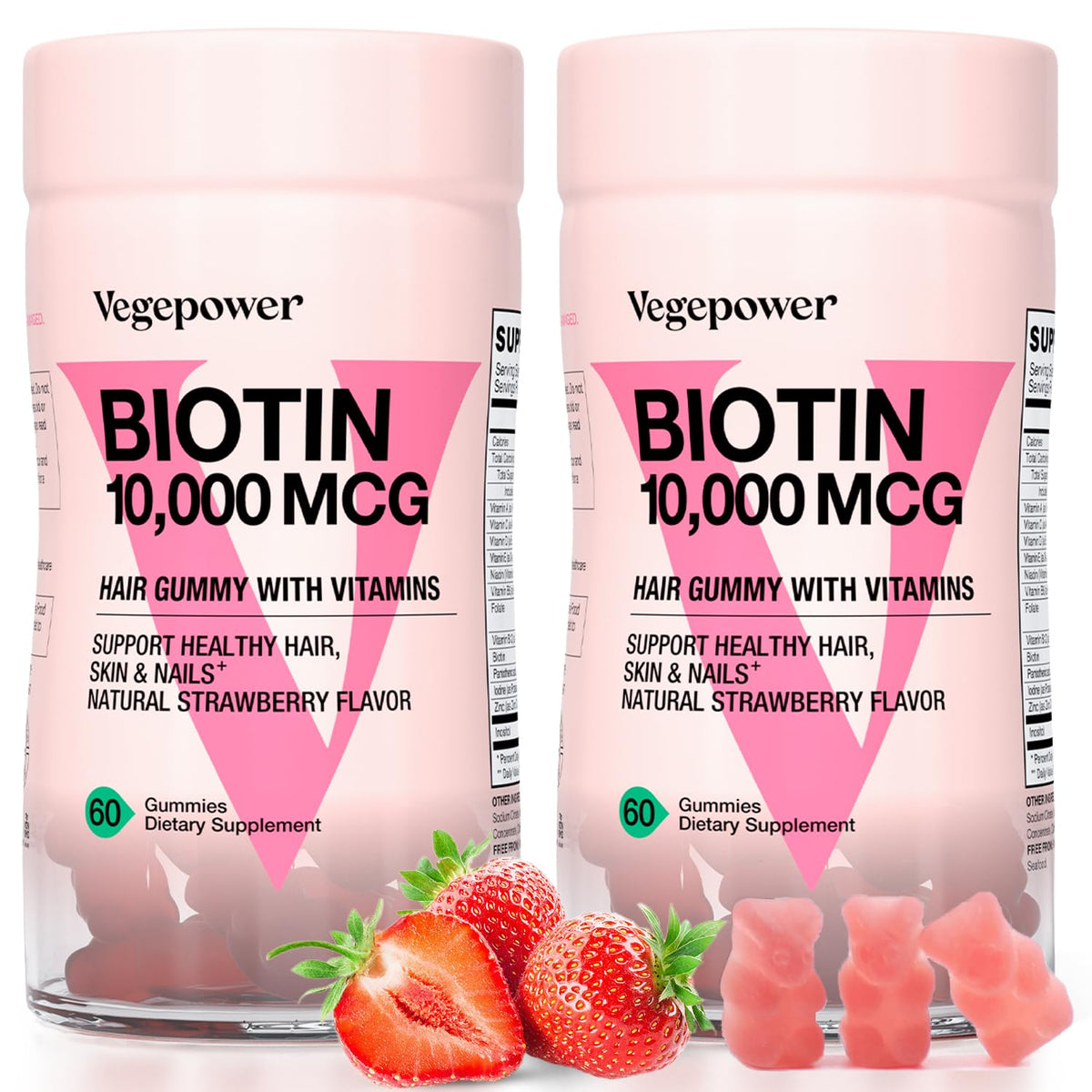 Biotin Gummy 10000mcg Strawberry flavor – 120 bears, front view