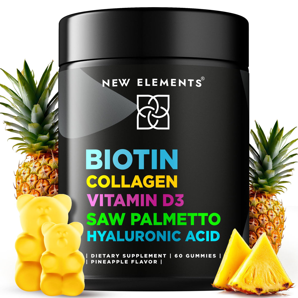 Bottle of Biotin Gummies with Collagen, D3, Saw Palmetto and Hyaluronic Acid