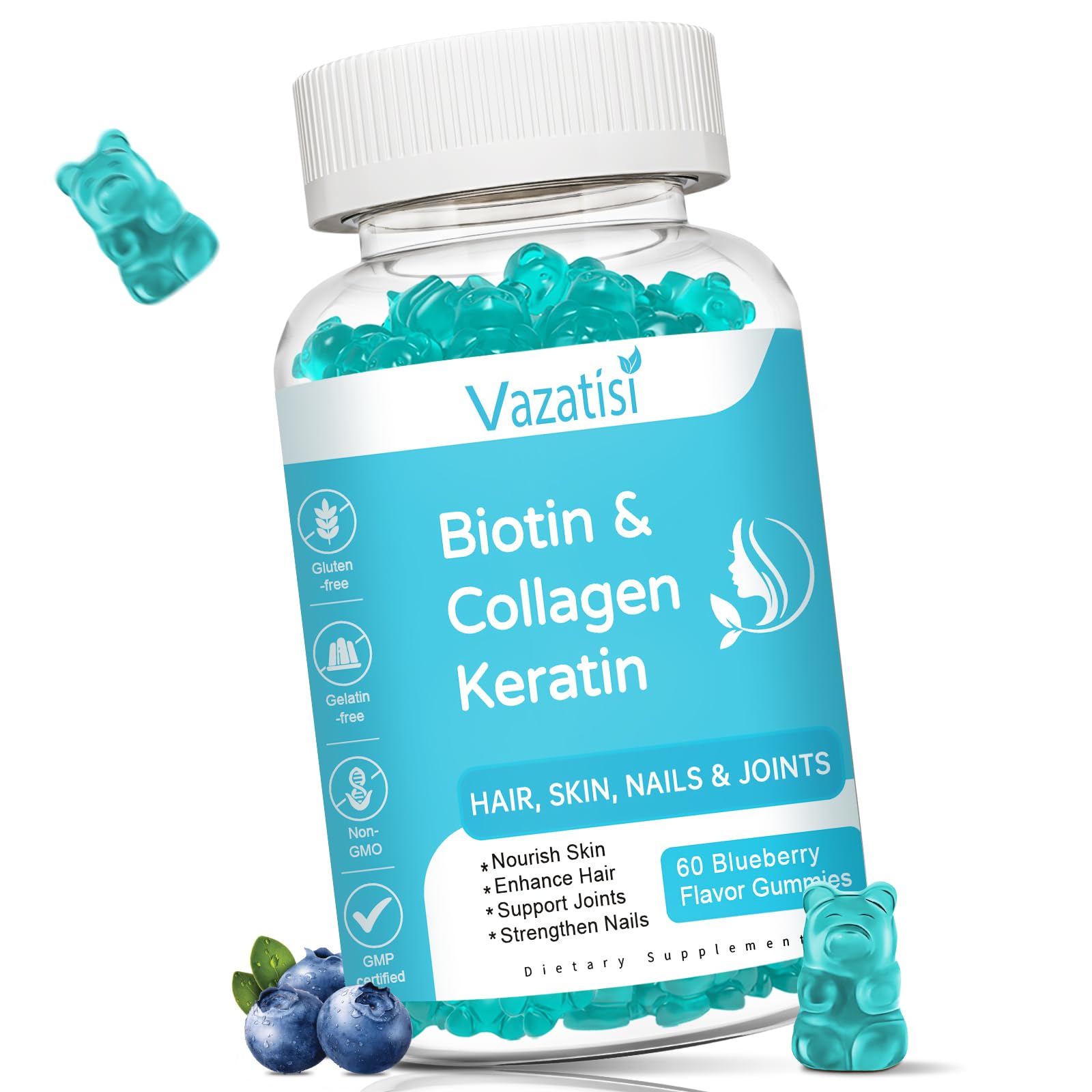 Blueberry flavored biotin gummies with collagen and keratin – 60 count