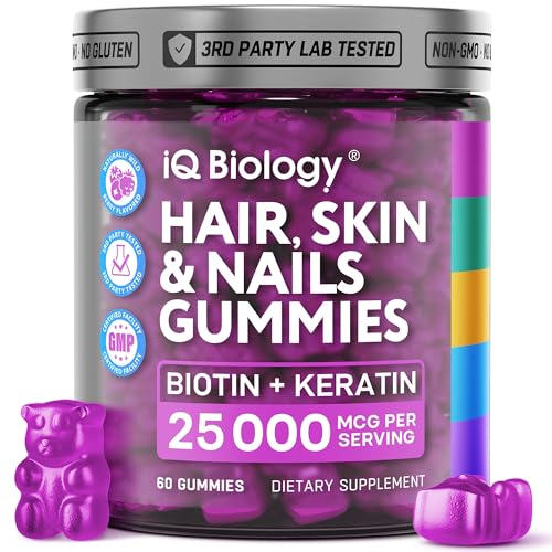Front view of Biotin Gummies for Hair, Skin and Nails in bottle