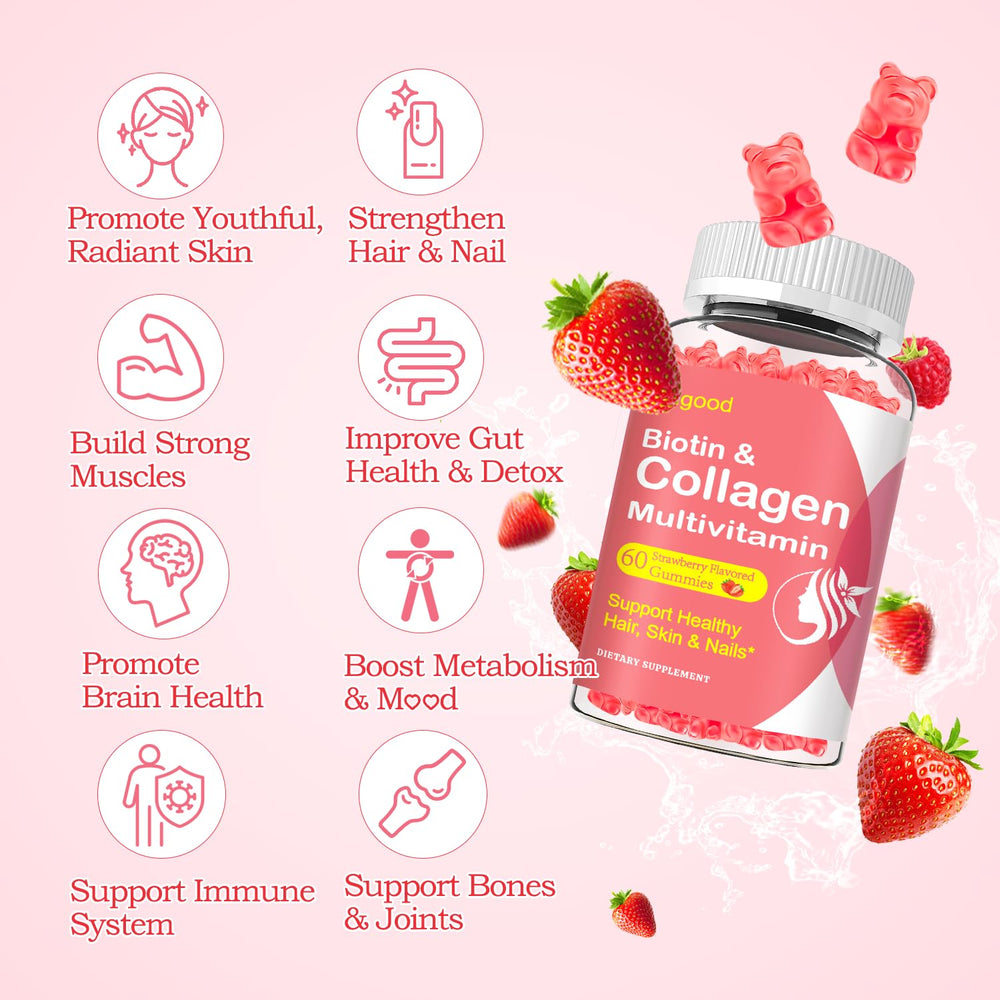 Biotin hyaluronic acid and vitamins on collagen gummies packaging