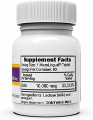 Close-up of MicroLingual Biotin tablet for sublingual use