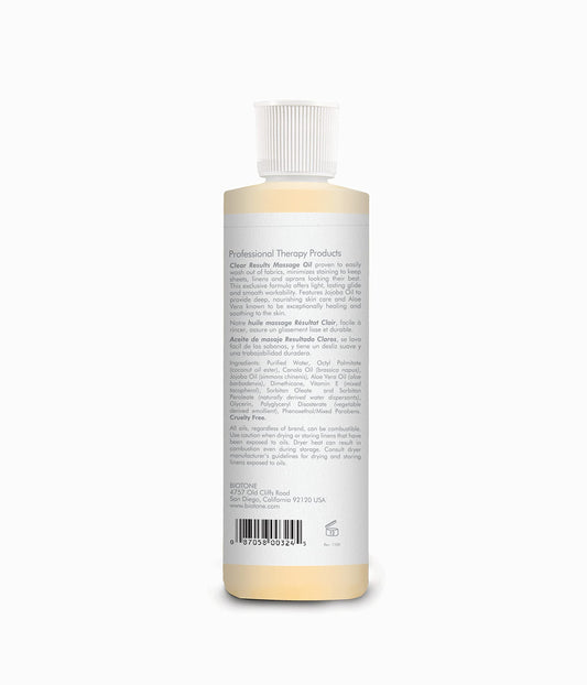 Biotone Clear Results Massage Oil 8 oz bottle - back label