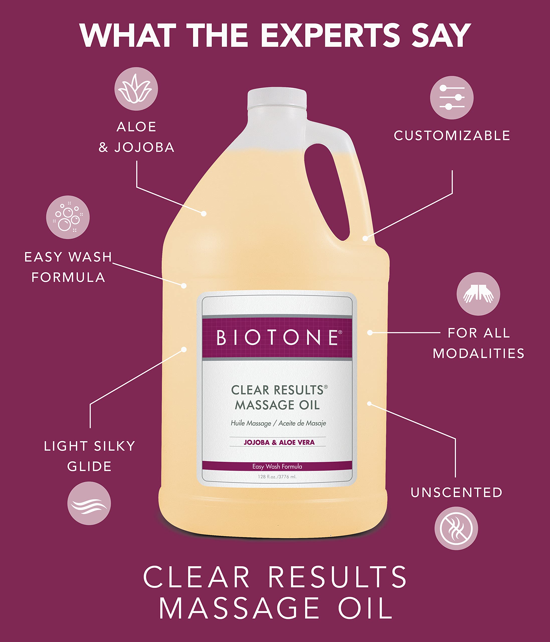 Biotone Clear Results Massage Oil 8 oz with United States origin label