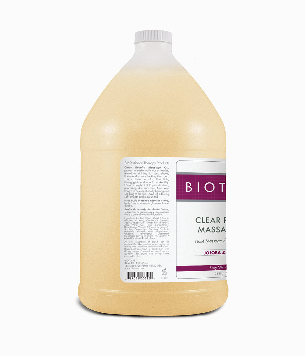 Biotone Clear Results Oil label detail, 128 Ounce