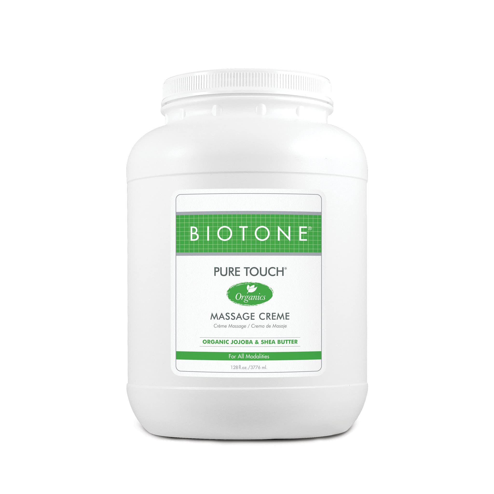 Biotone Pure Touch Organics Massage Creme bottle, 1 gallon size