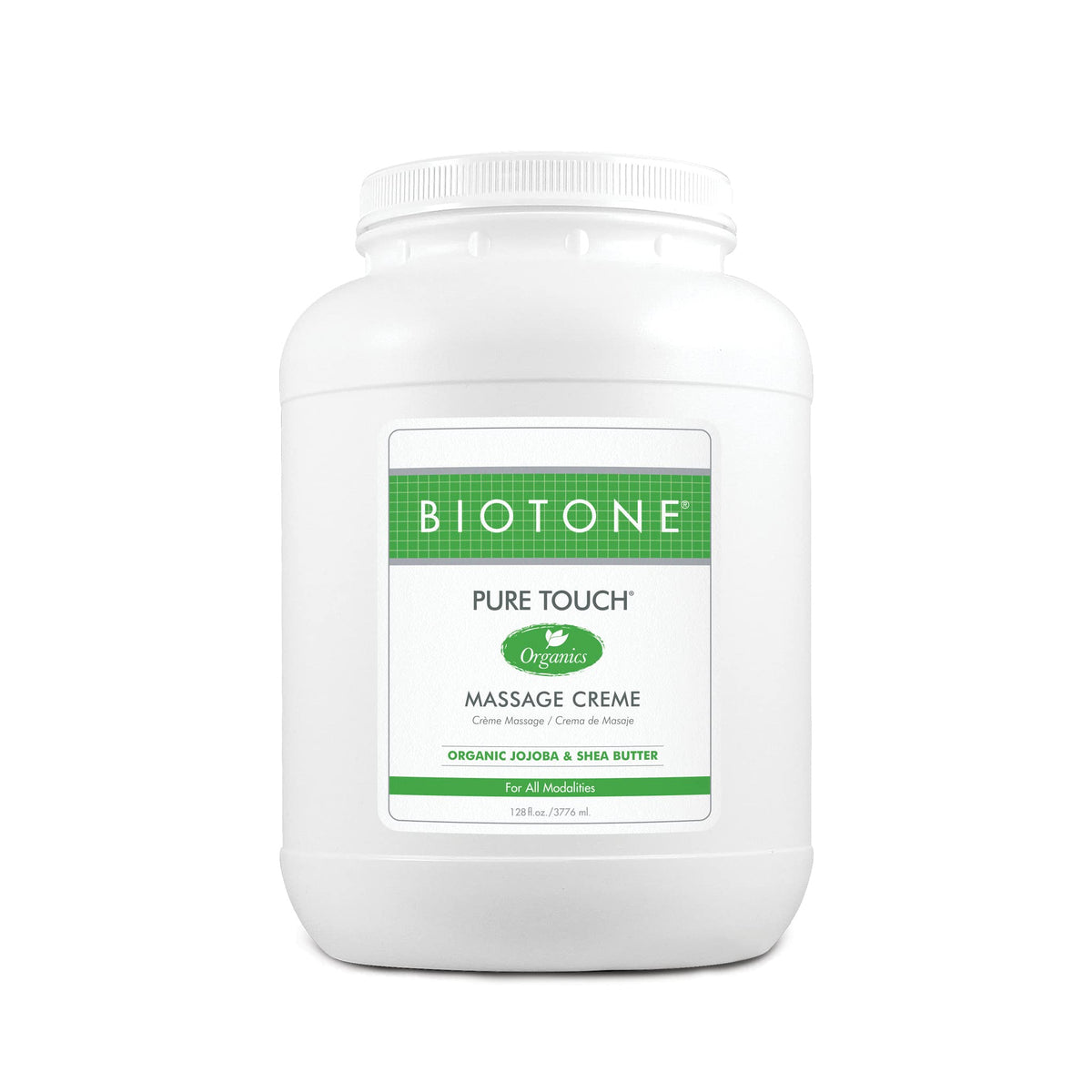 Biotone Pure Touch Organics Massage Creme bottle, 1 gallon size