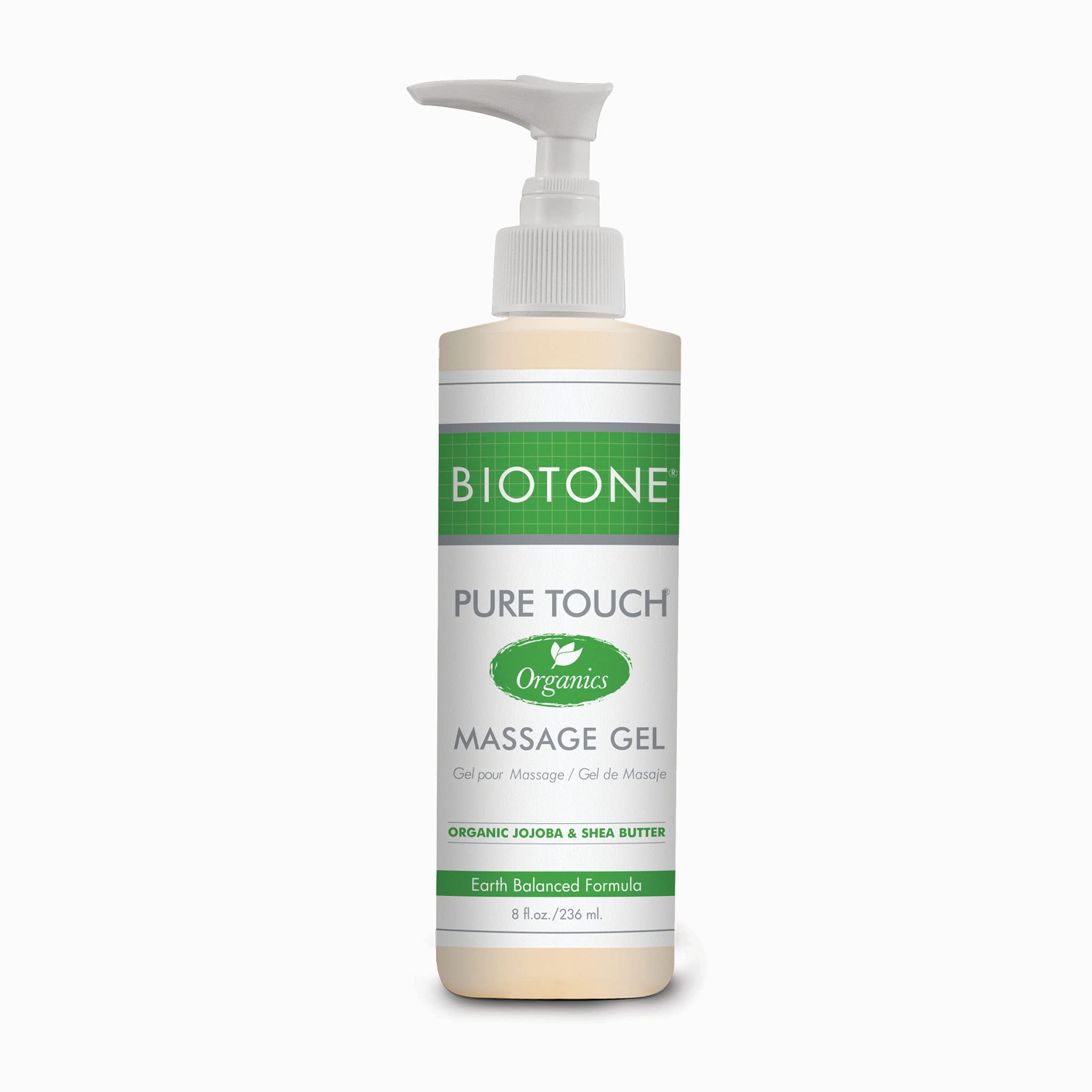 Biotone Pure Touch Organics Massage Gel 8 oz bottle front view