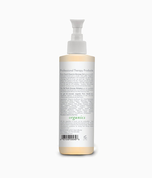 Biotone Pure Touch Organics Massage Gel bottle label close-up