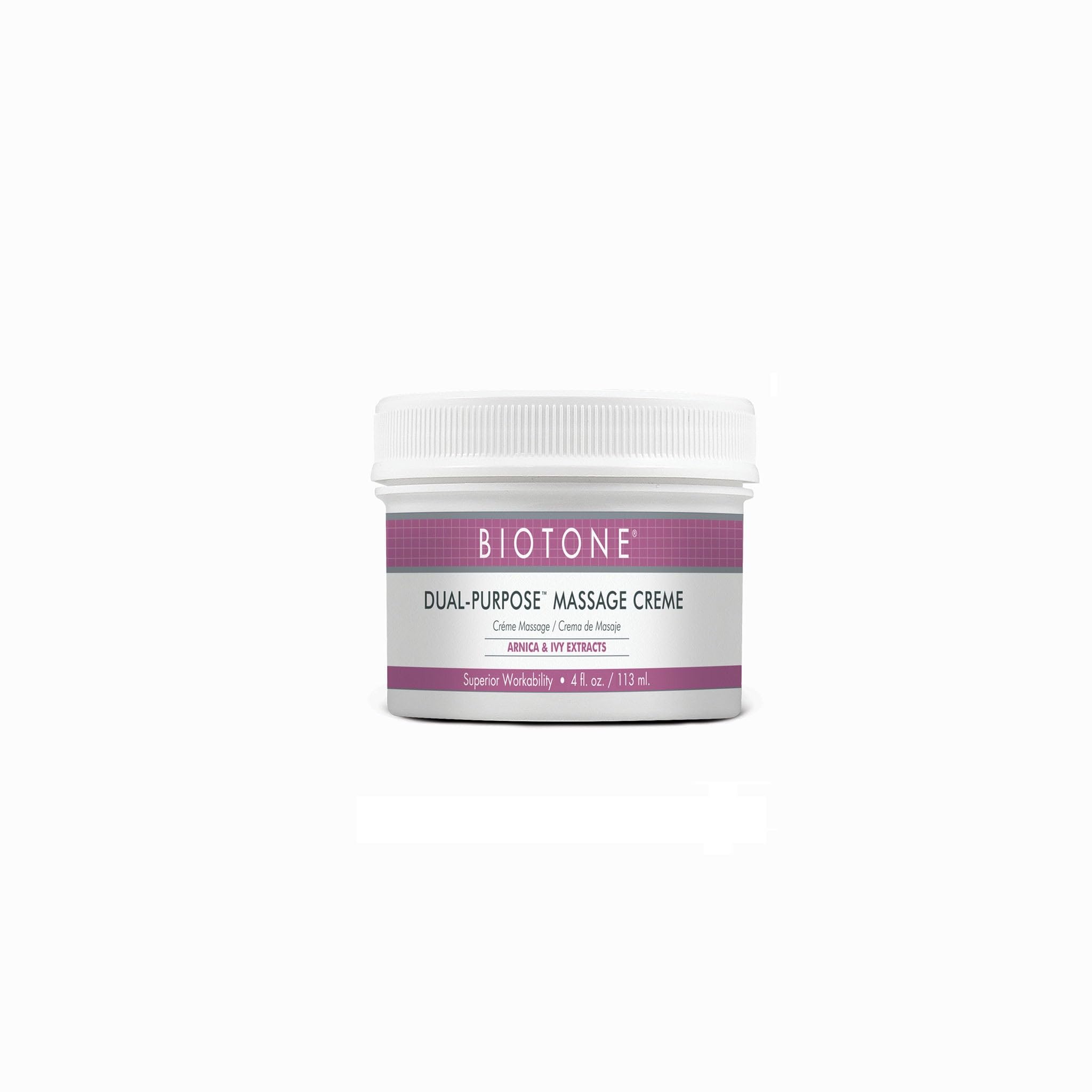 Biotone Dual Purpose Massage Creme 4 oz jar - oil and lotion hybrid, non-greasy
