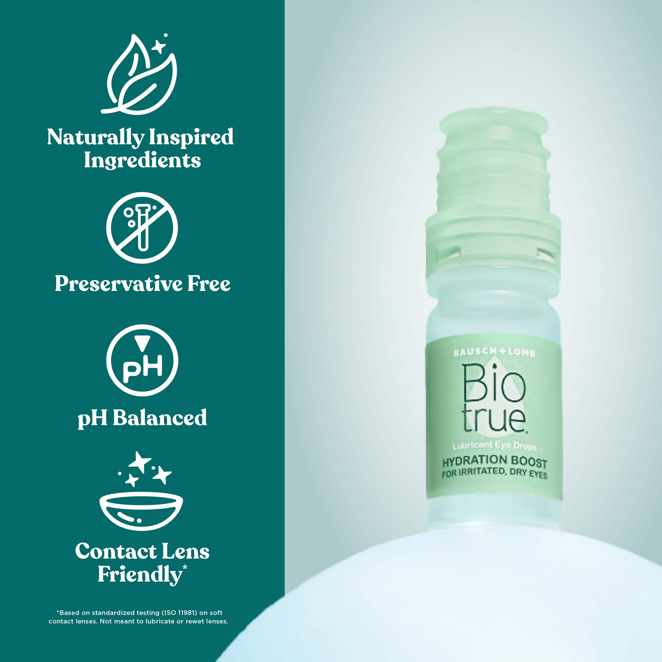 Biotrue Hydration Boost pack of two demonstrates convenient, lens-friendly moisture on the go.