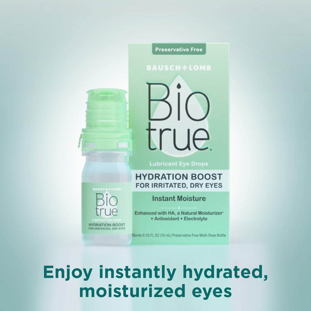 Biotrue Hydration Boost preservative-free label shows safer multi-dose use.