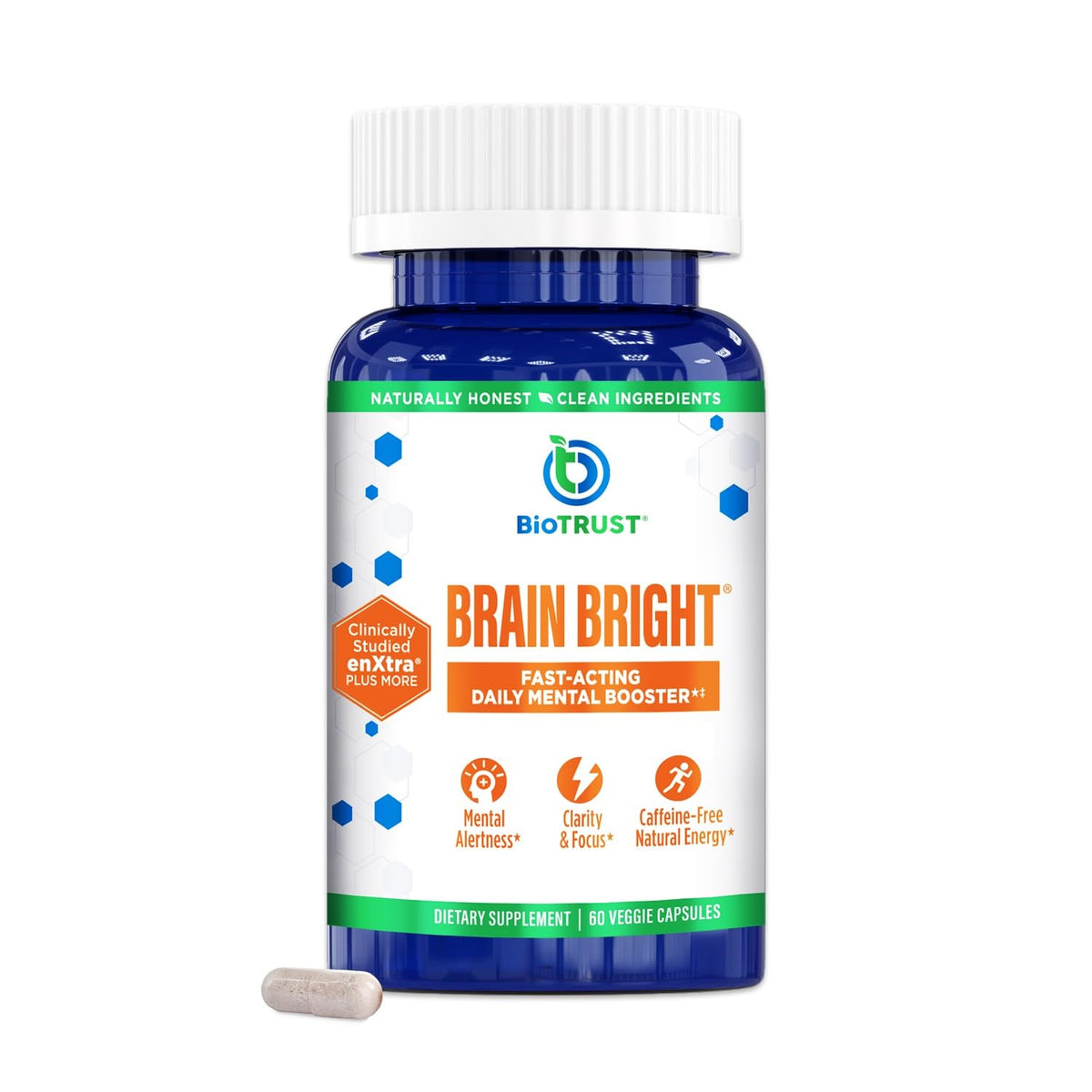 Front label showing BioTrust Brain Bright 30 servings