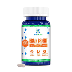 Front label showing BioTrust Brain Bright 30 servings
