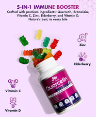 BioVitalica Quercetin Gummies bottle label close-up emphasizing berry flavor.