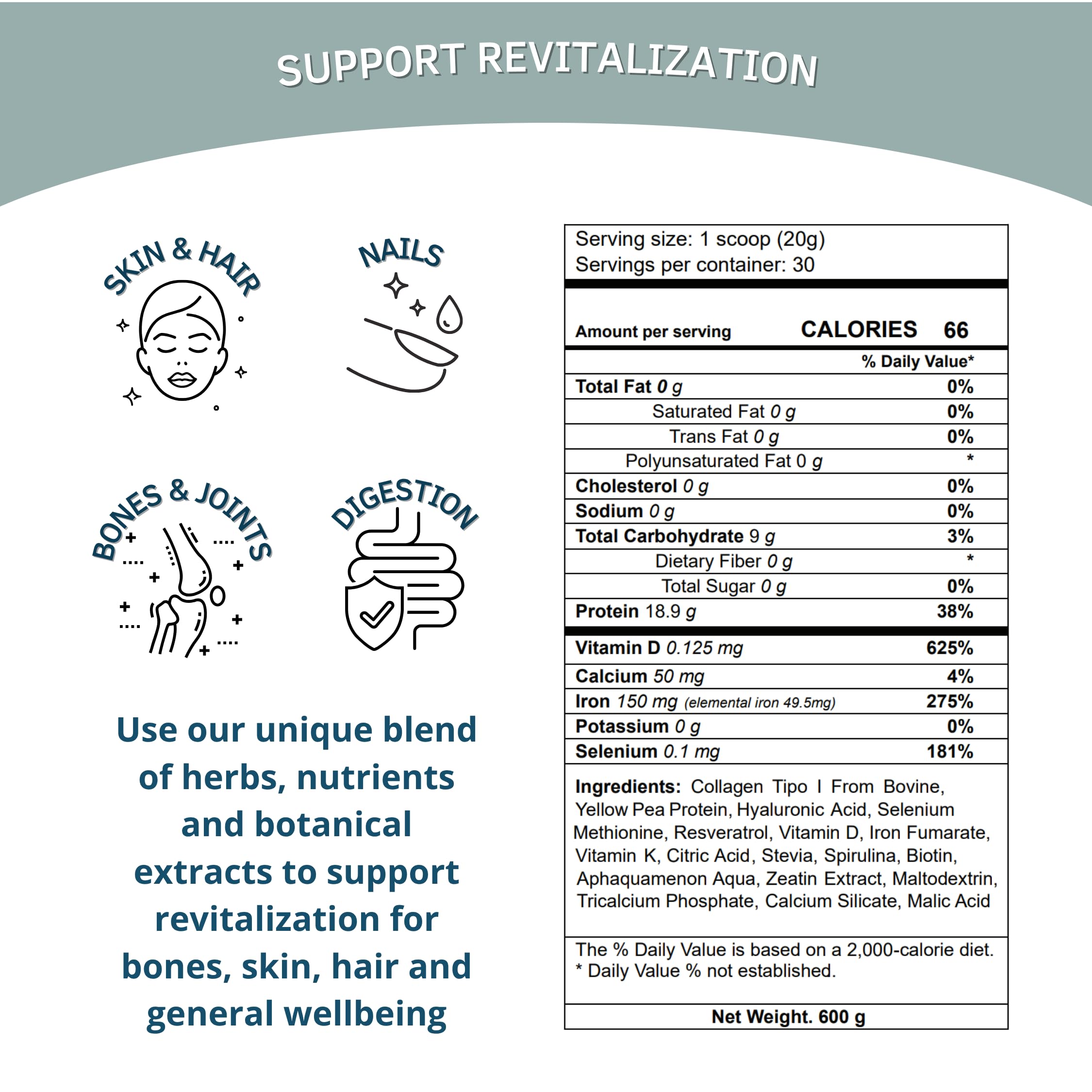 Bioxtron collagen bottle and scoop with ingredients