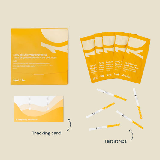 Five individual pregnancy test strips included in the kit