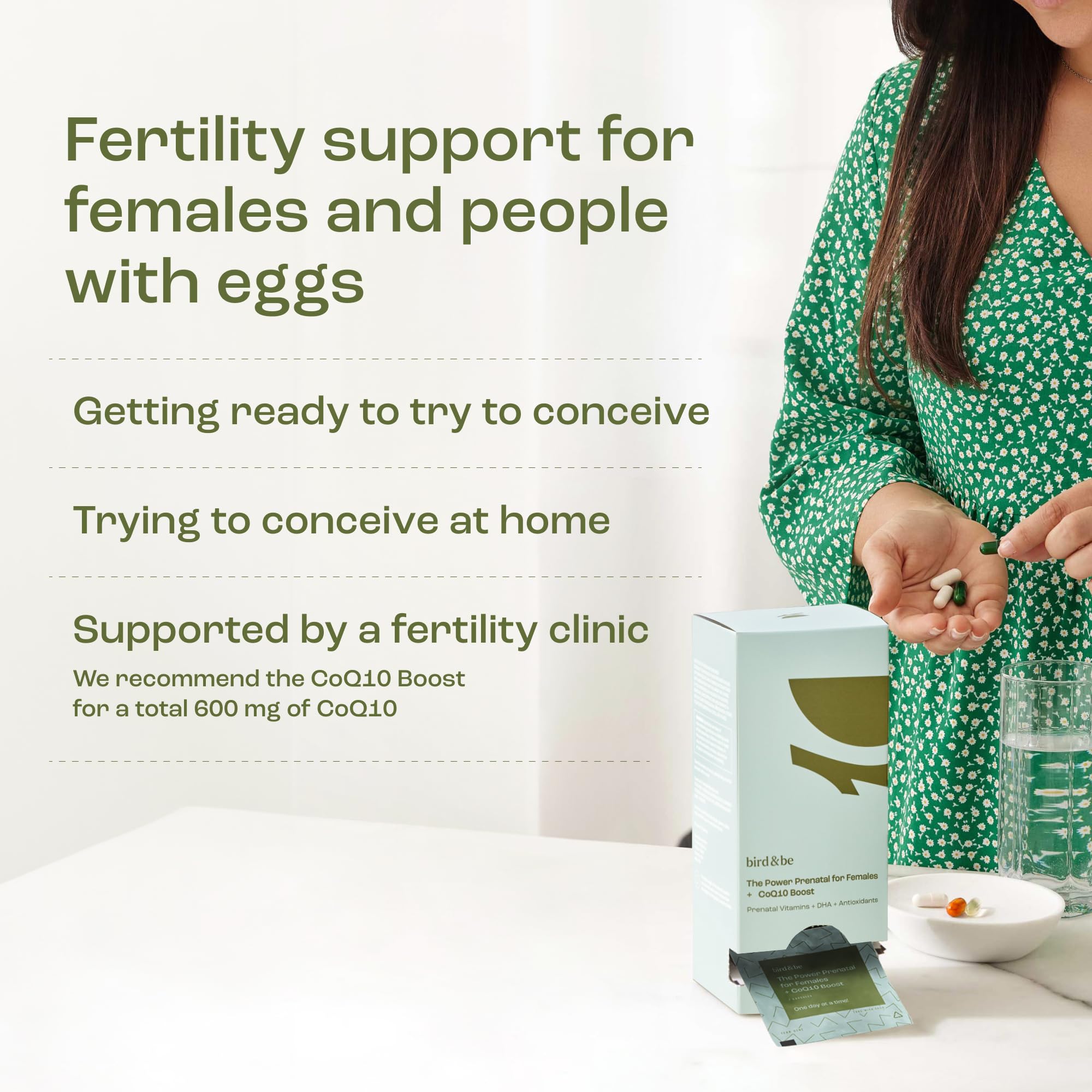 Close-up of CoQ10 600 mg and NAC in the prenatal formula