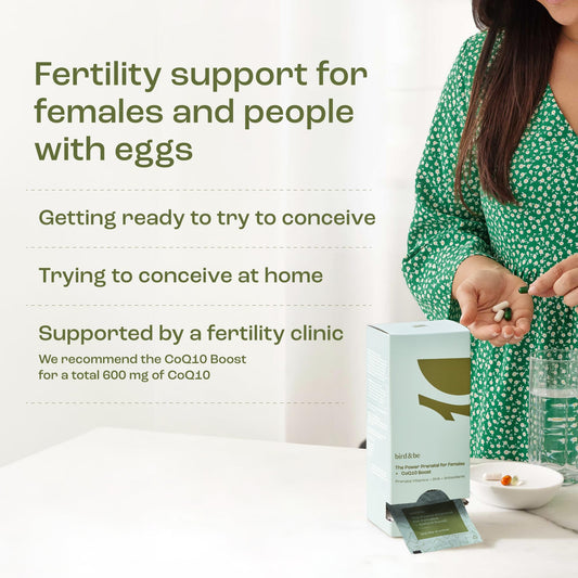 Close-up of CoQ10 600 mg and NAC in the prenatal formula