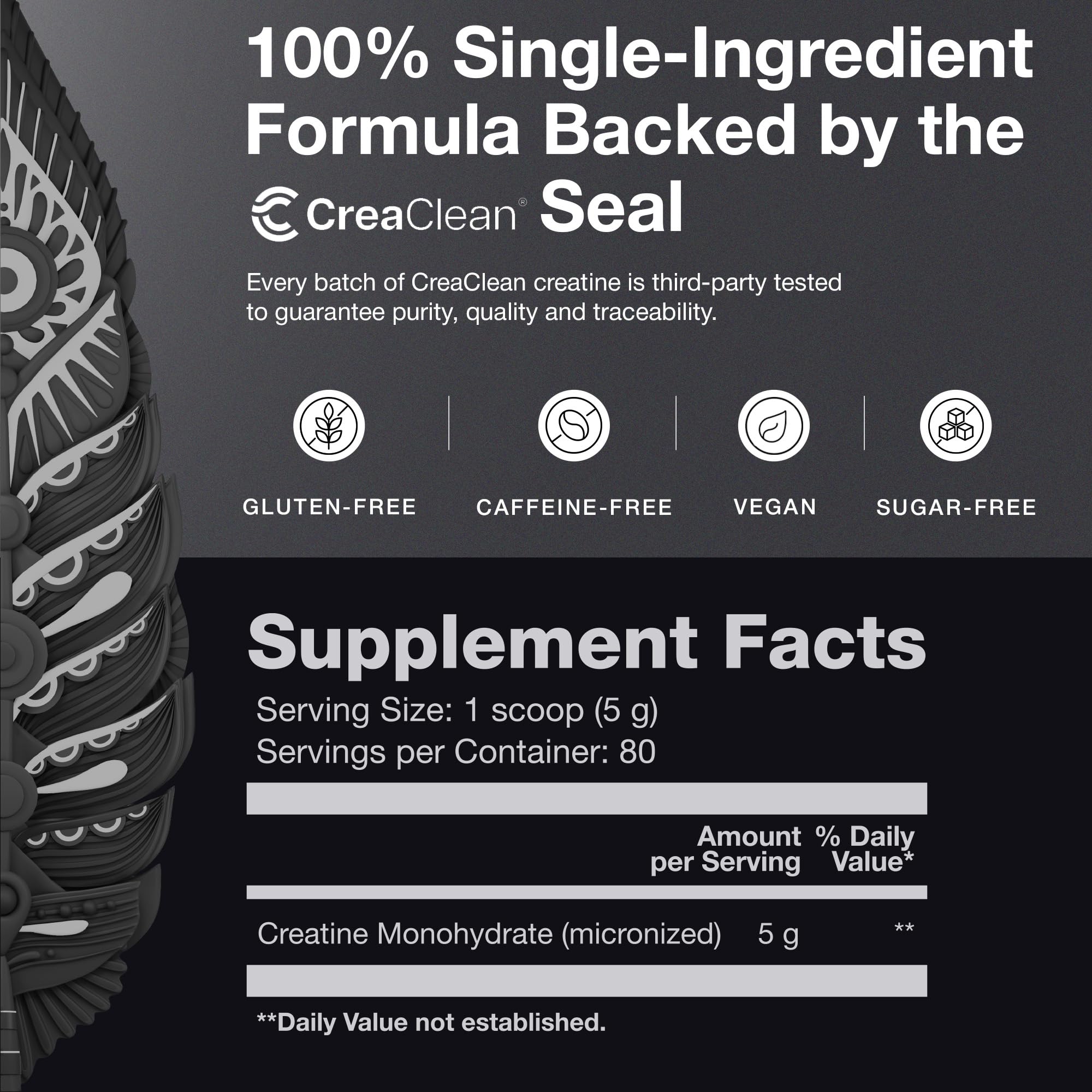 Birdman Creatine packaging front label showing vegan, gluten-free, sugar-free