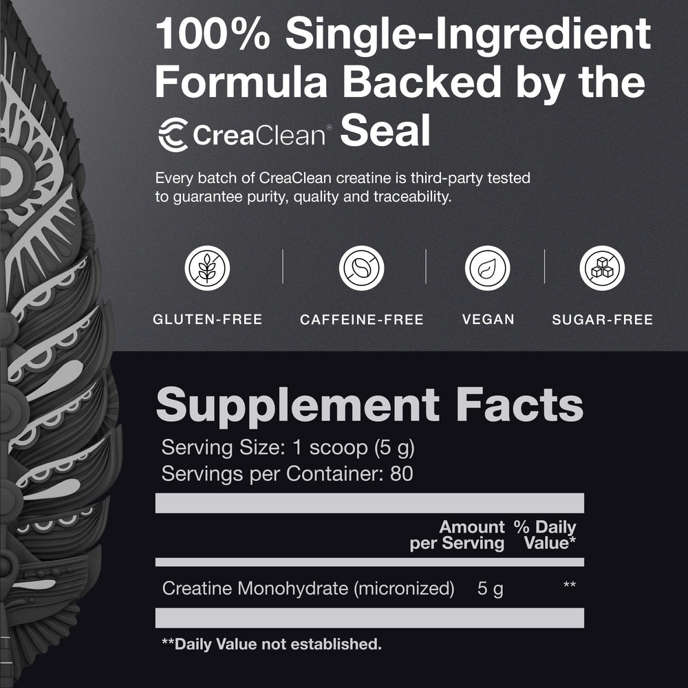 Birdman Creatine packaging front label showing vegan, gluten-free, sugar-free