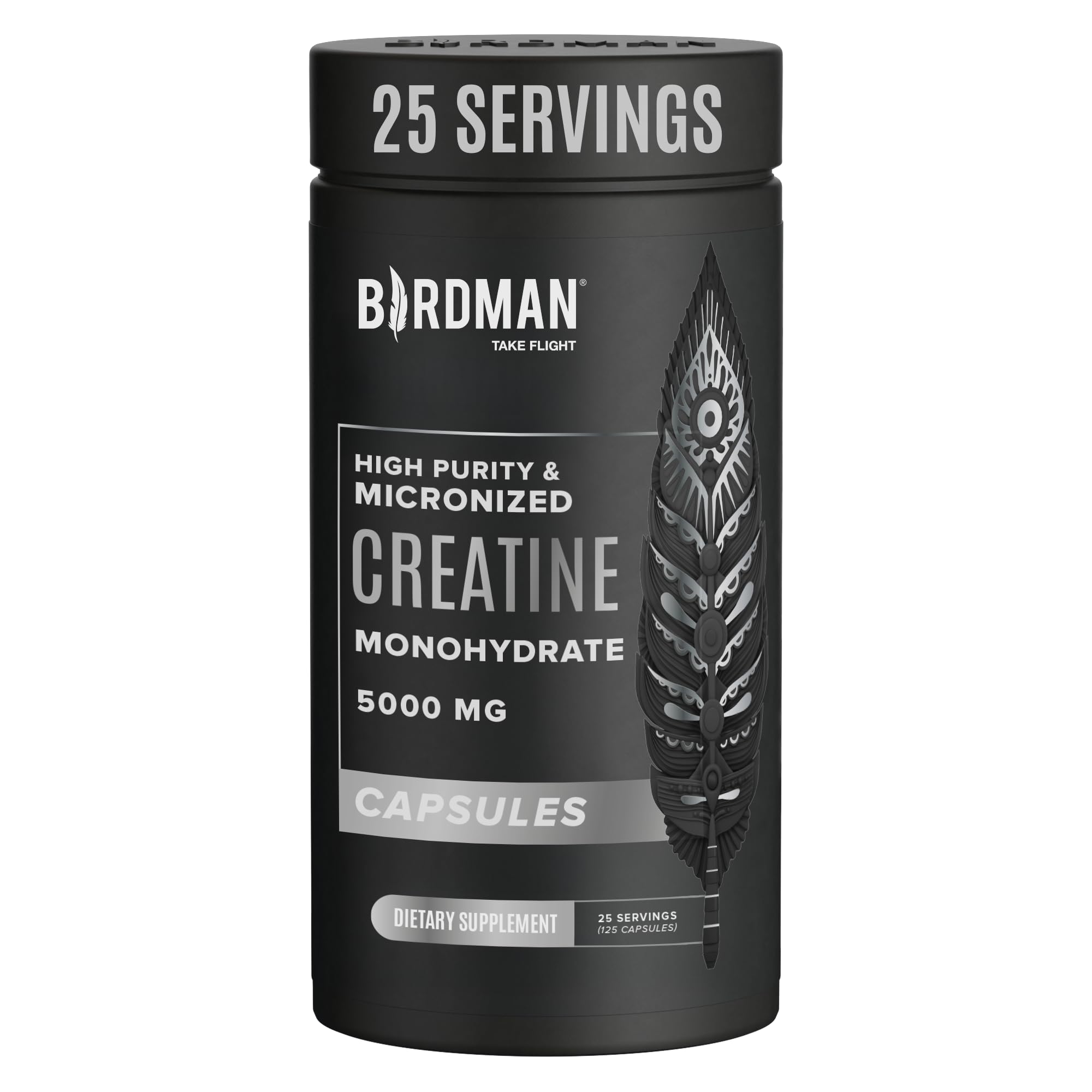Birdman Micronized Creatine Monohydrate capsules bottle label front