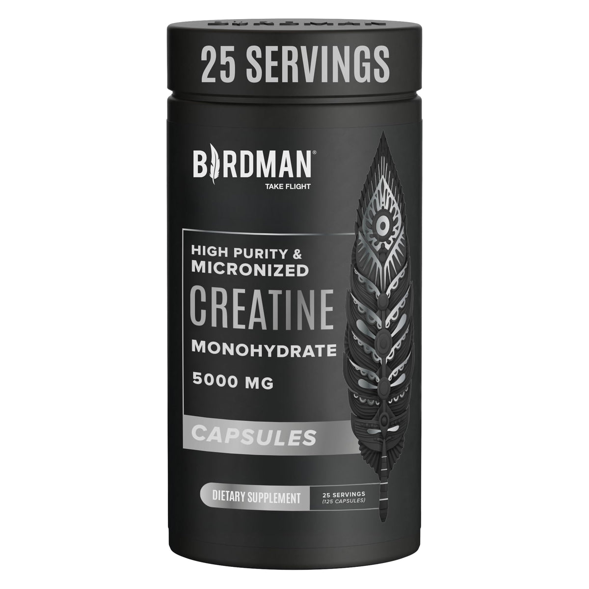 Birdman Micronized Creatine Monohydrate capsules bottle label front
