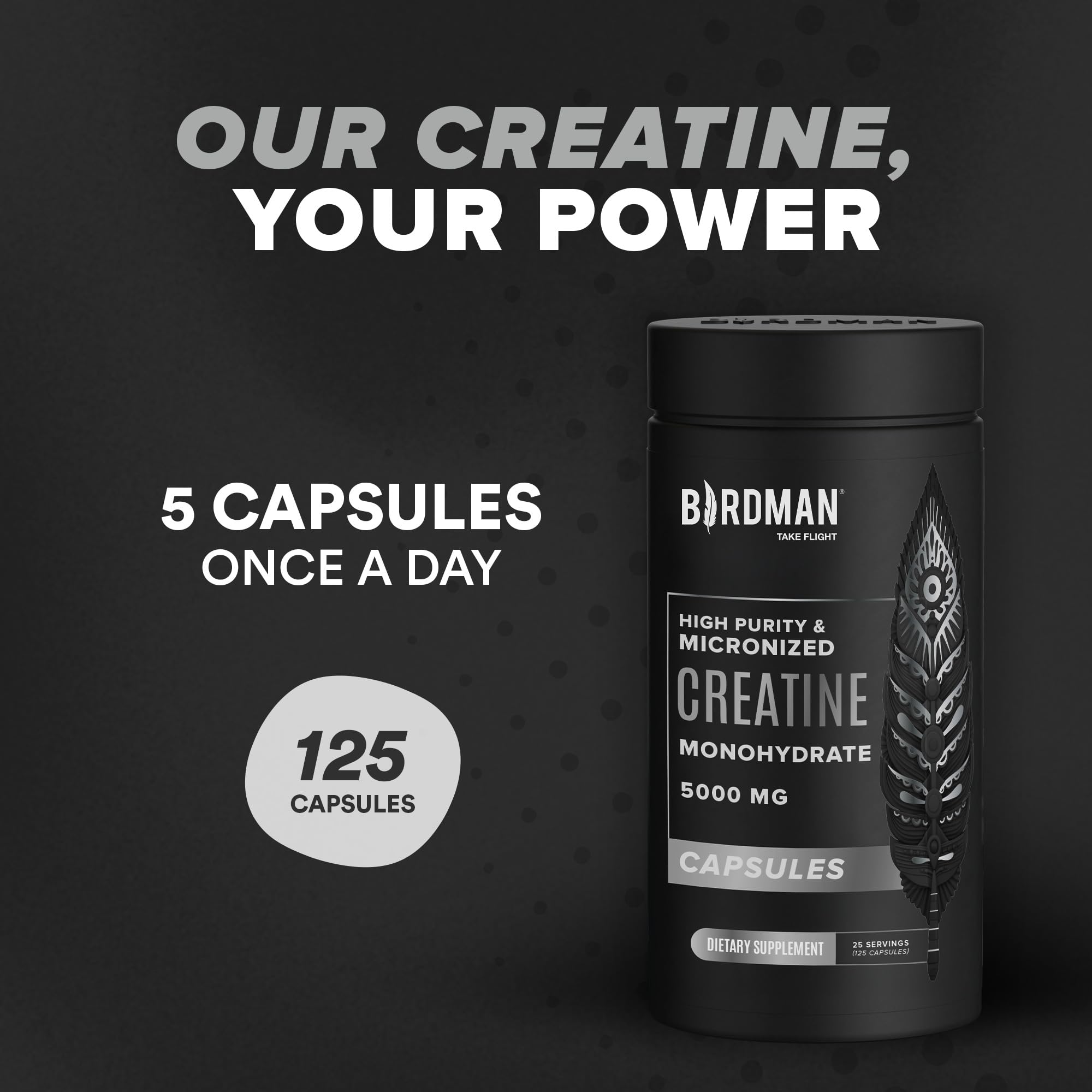 Nutrition facts panel of Birdman Creatine Monohydrate capsules