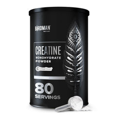 Birdman Micronized Creatine Monohydrate powder bottle with 80 servings