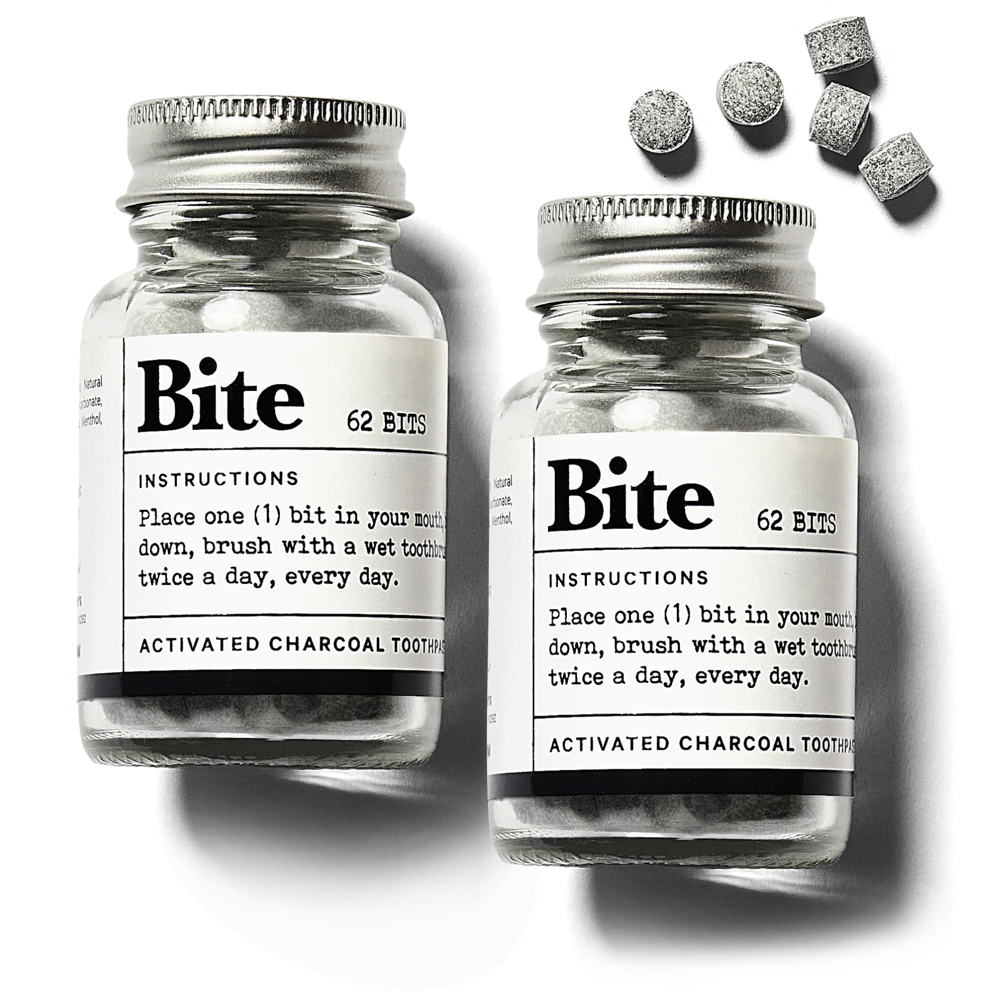 Front view of Bite Whitening Toothpaste Tablets with Mint Charcoal
