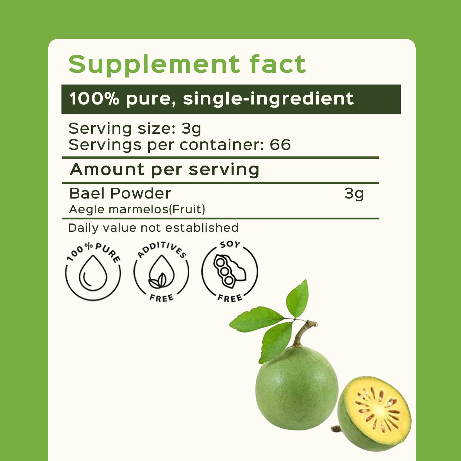 bixa BOTANICAL Bilva Powder packaging label