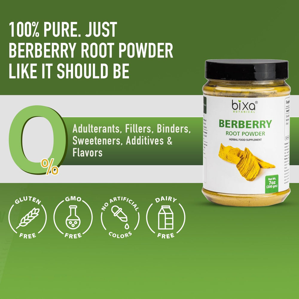 Glass jar filled with Berberry Root Powder