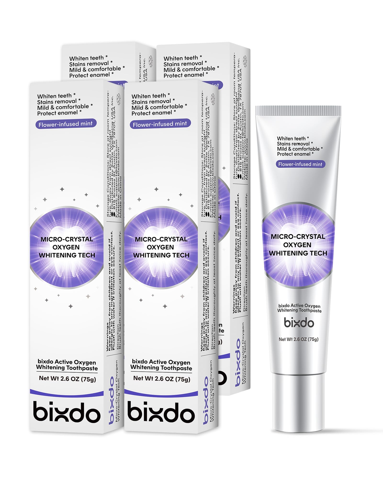 Front view of bixdo Pap Teeth Whitening Toothpaste in Flower Mint