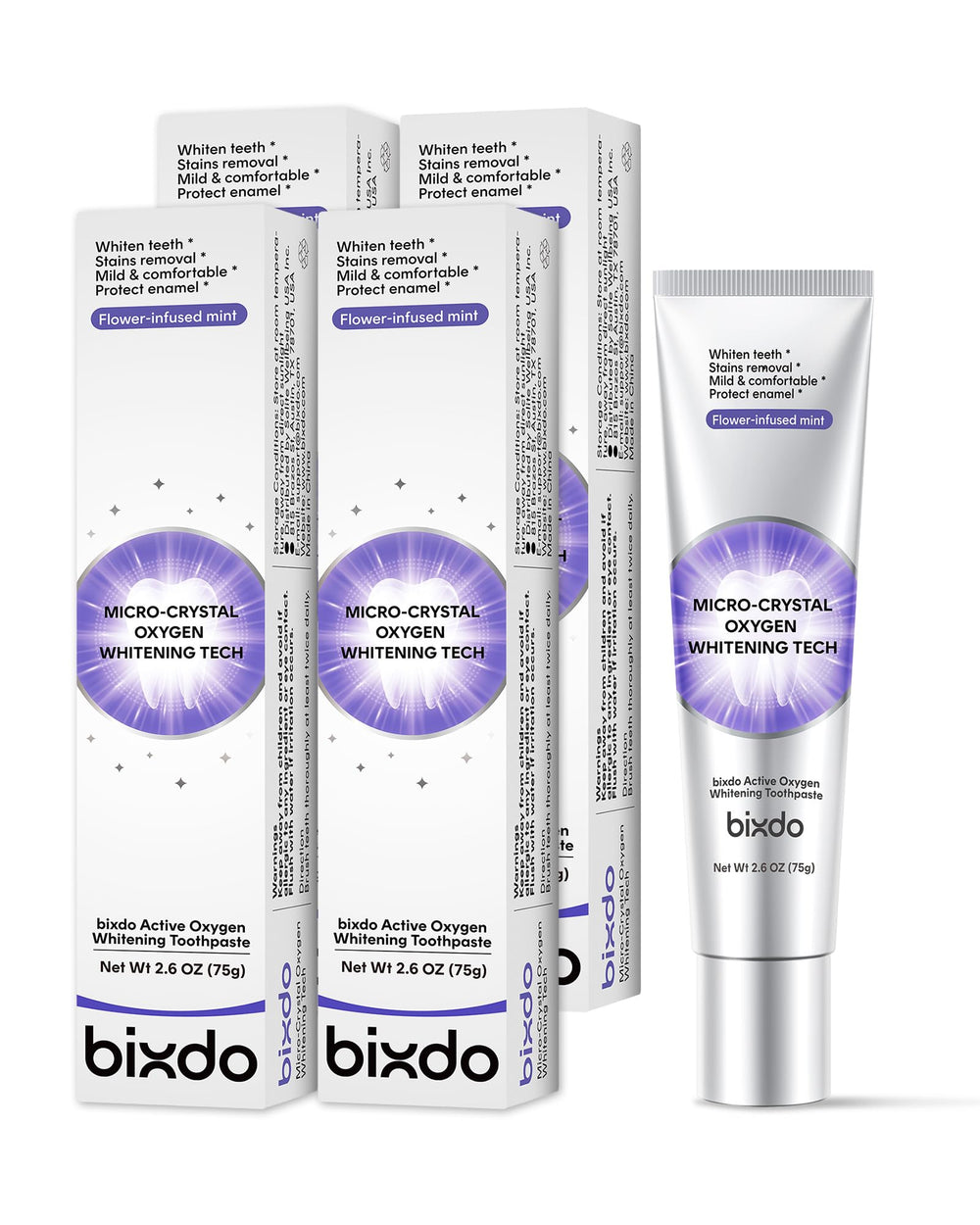 Front view of bixdo Pap Teeth Whitening Toothpaste in Flower Mint