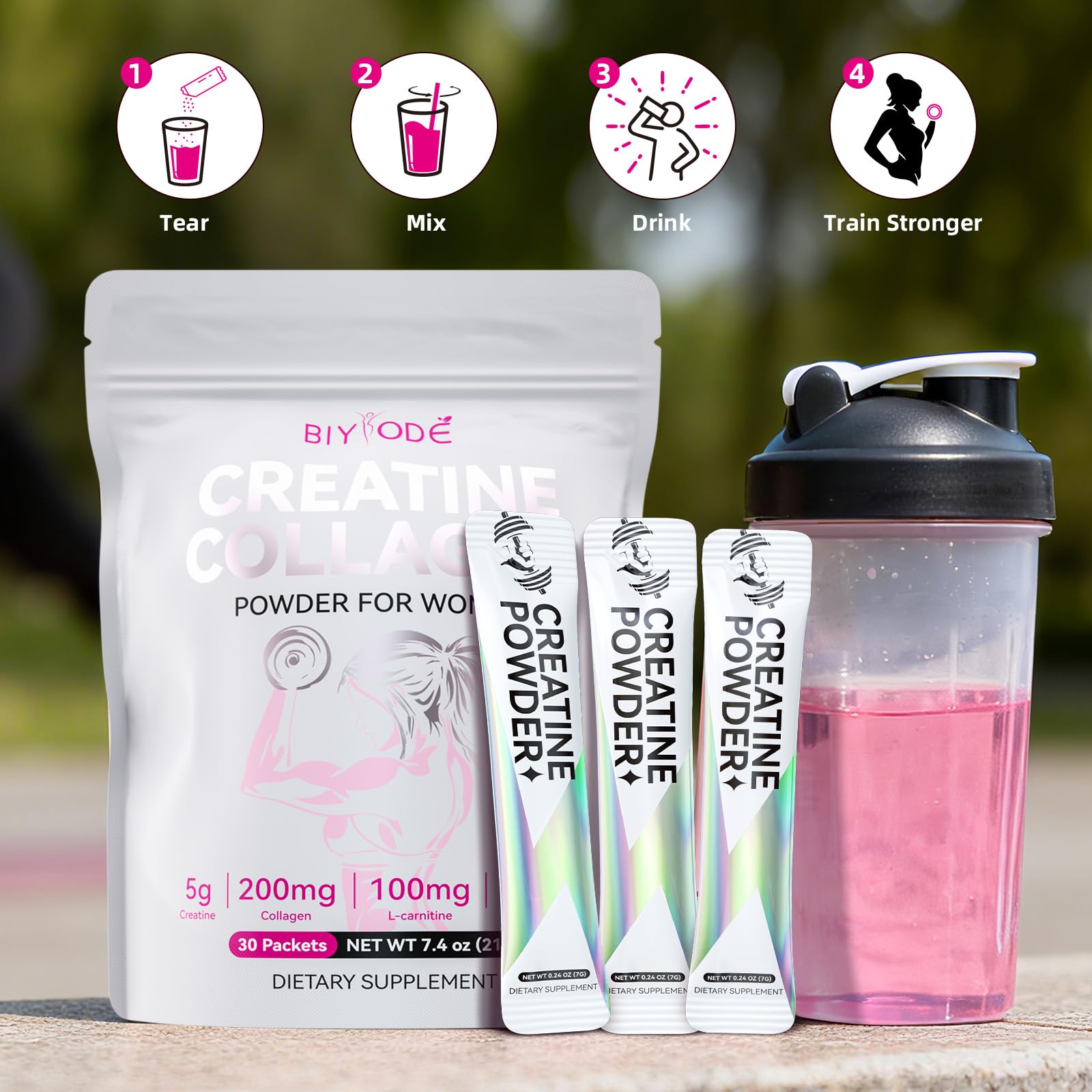 Woman using BIYODE Creatine Sticks during a workout.