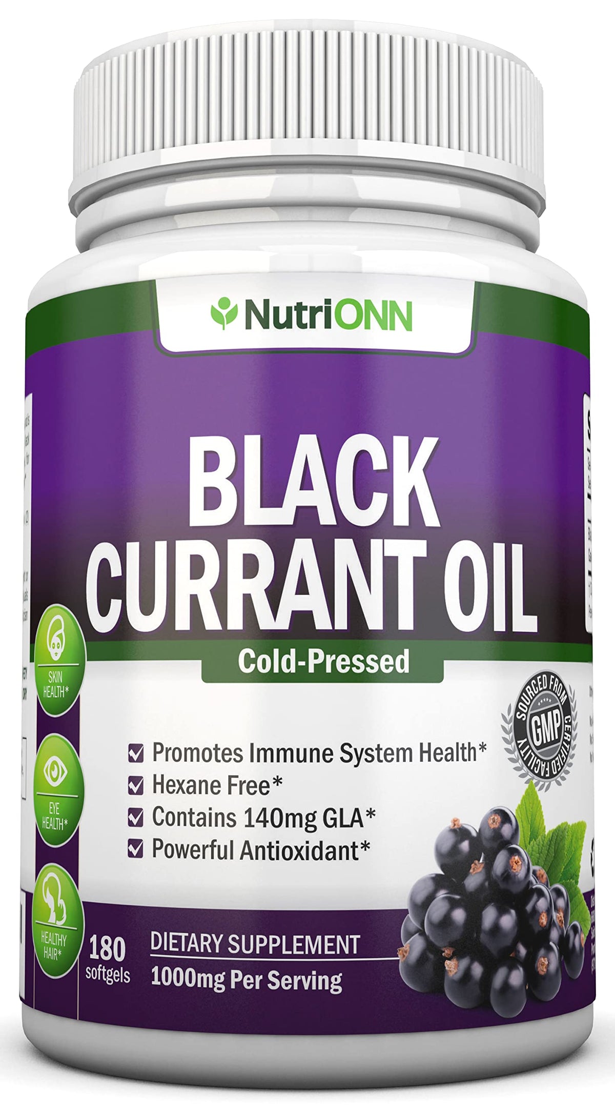 NutriONN Black Currant Oil bottle with 180 softgels